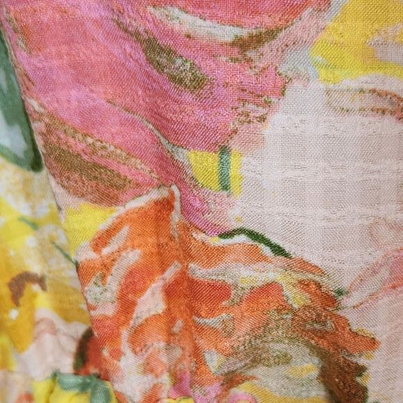 Maison Tara Dress Floral Seersucker Tiered Mini Sleeveless Cut Out Pink Yellow 4 - Picture 7 of 16